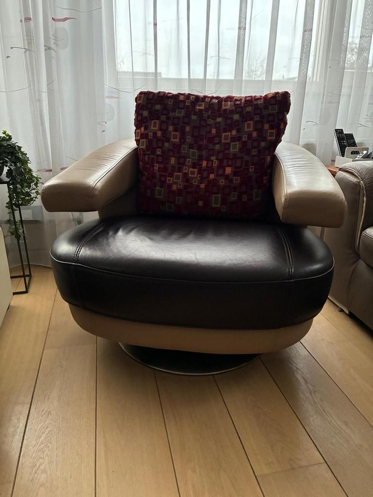 Leren fauteuils met draaivoet, Huis en Inrichting, Ophalen, Gebruikt, Minder dan 75 cm, 75 tot 100 cm