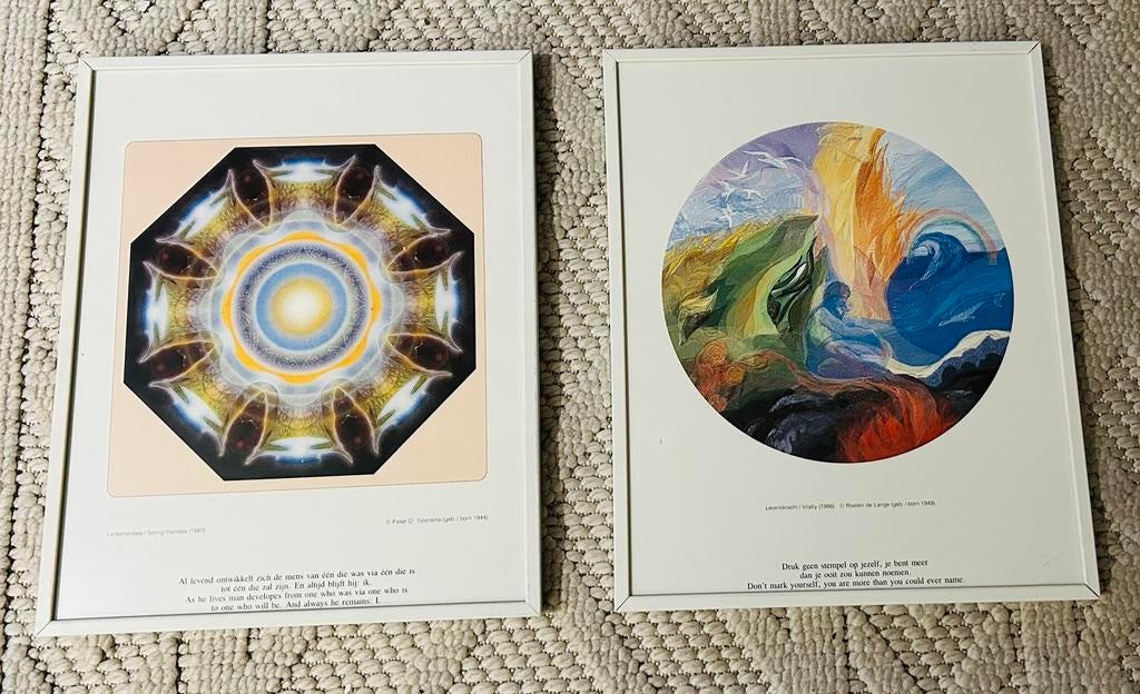 Spirituele abstracte prints mandala de Lange & Torensma, Ophalen of Verzenden, Zo goed als nieuw, Glas, Schilderij