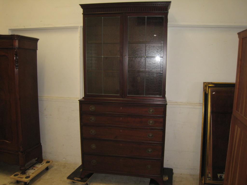 Engelse mahonie boekenkast met 5 lades, Niet ingevuld, Gebruikt, Niet ingevuld, Niet ingevuld