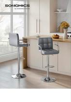 Songmics barkrukken set van 2, grijs, met armleuningen, In hoogte verstelbaar, Nieuw, Ophalen of Verzenden, 90 cm of meer