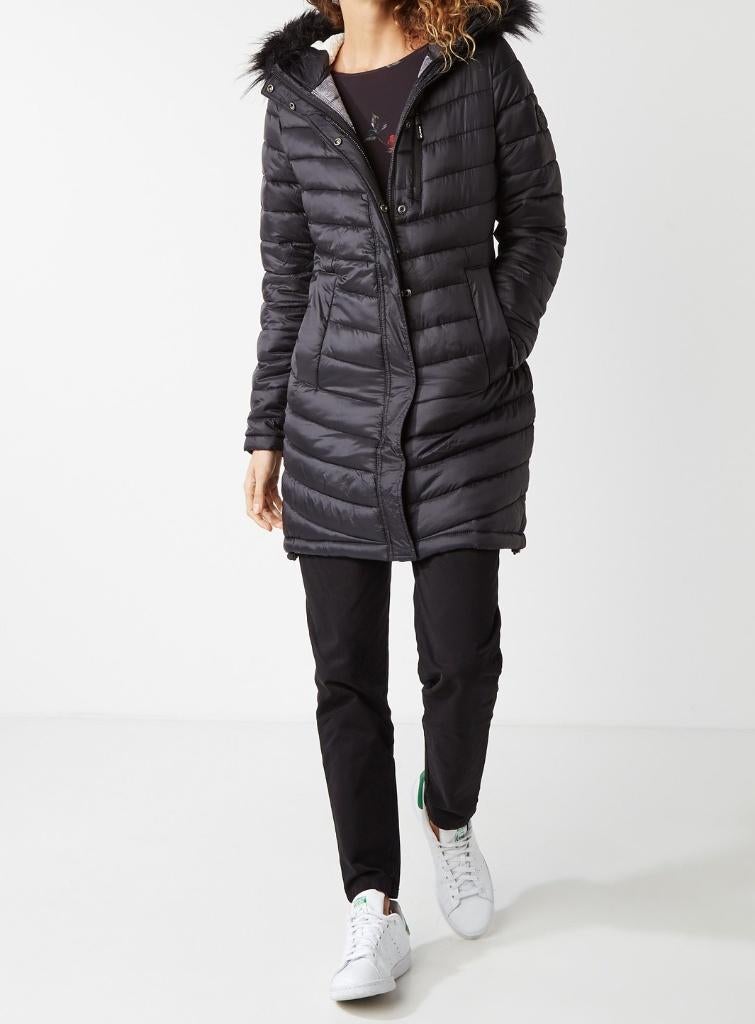 Superdry Chevron fur super fuji gewatteerde jas lange jas S, Kleding | Dames, Jassen | Winter, Nieuw, Maat 36 (S), Zwart, Ophalen of Verzenden
