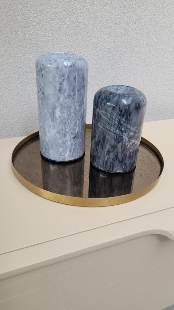 Marmeren kandelaars met bronzen plateau, Antiek en Kunst, Ophalen, Overige materialen