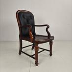 Victoriaanse Engelse walnoothouten leren bureaustoel, Ophalen of Verzenden