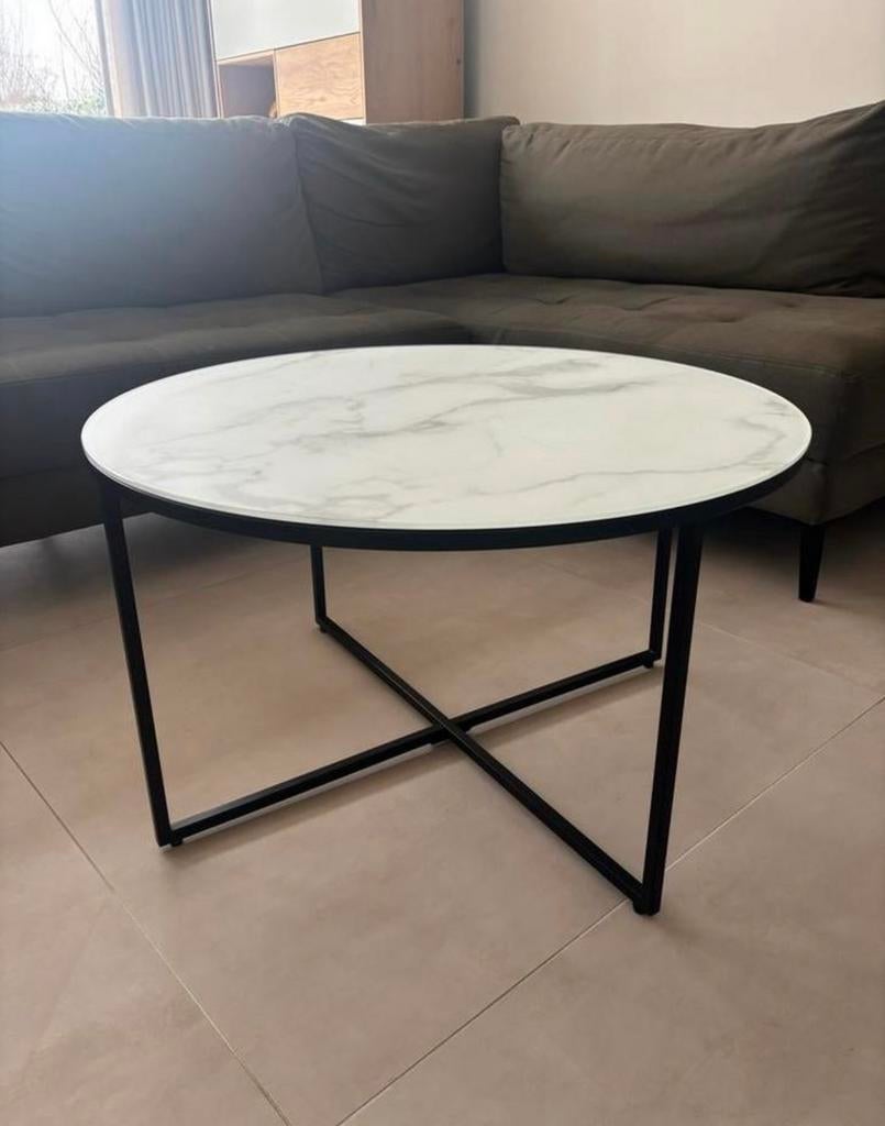 Salontafel met glazen marmer blad, Ophalen of Verzenden