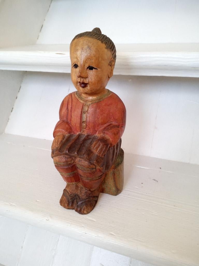 Antiek chinees beeldje van tropisch hout, Verzamelen, Beelden en Beeldjes, Ophalen, Gebruikt, Mens