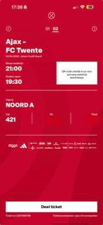 Ticket Ajax Fc Twente vak 421 noord A Ajax eredivisie, Eén persoon, Mei