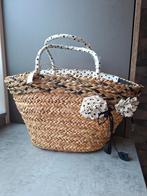 Rieten Strandtas / Boodschappentas met Stippen en Bloemen, Beige, Shopper, Onbekend, Nieuw