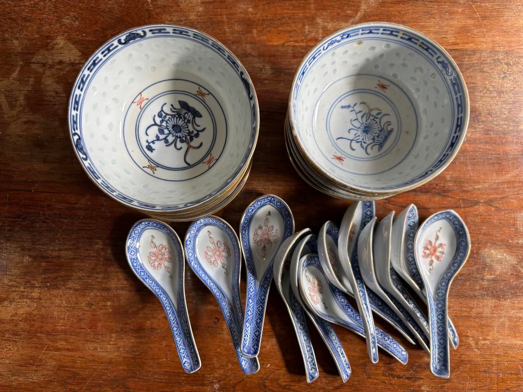 Chinese rijstkommen en lepels, Ophalen of Verzenden