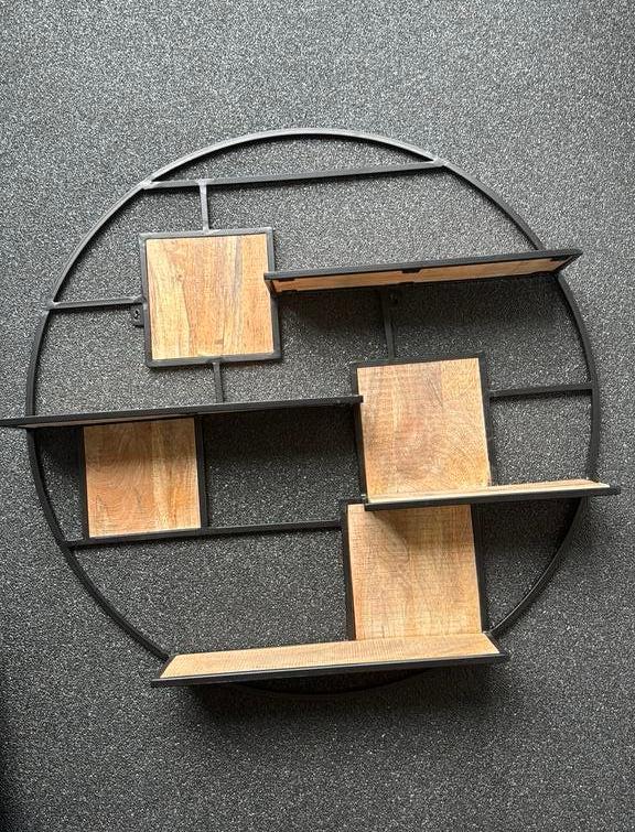 Prachtige groot metalen wandrek met magohout. 100 cm!, Ophalen, Zo goed als nieuw