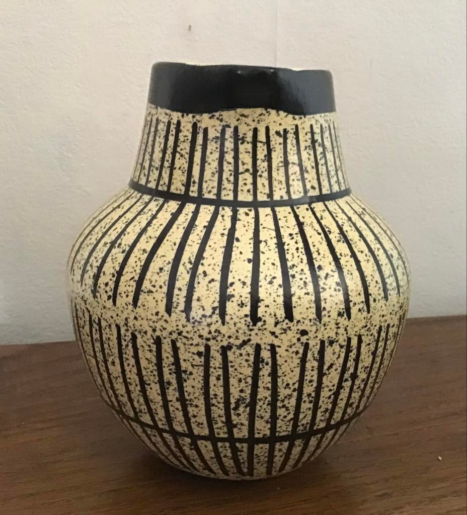 Zeldzame Vintage Keramiek Vaas Oost-Duitsland Geel/Zwart, Ophalen of Verzenden