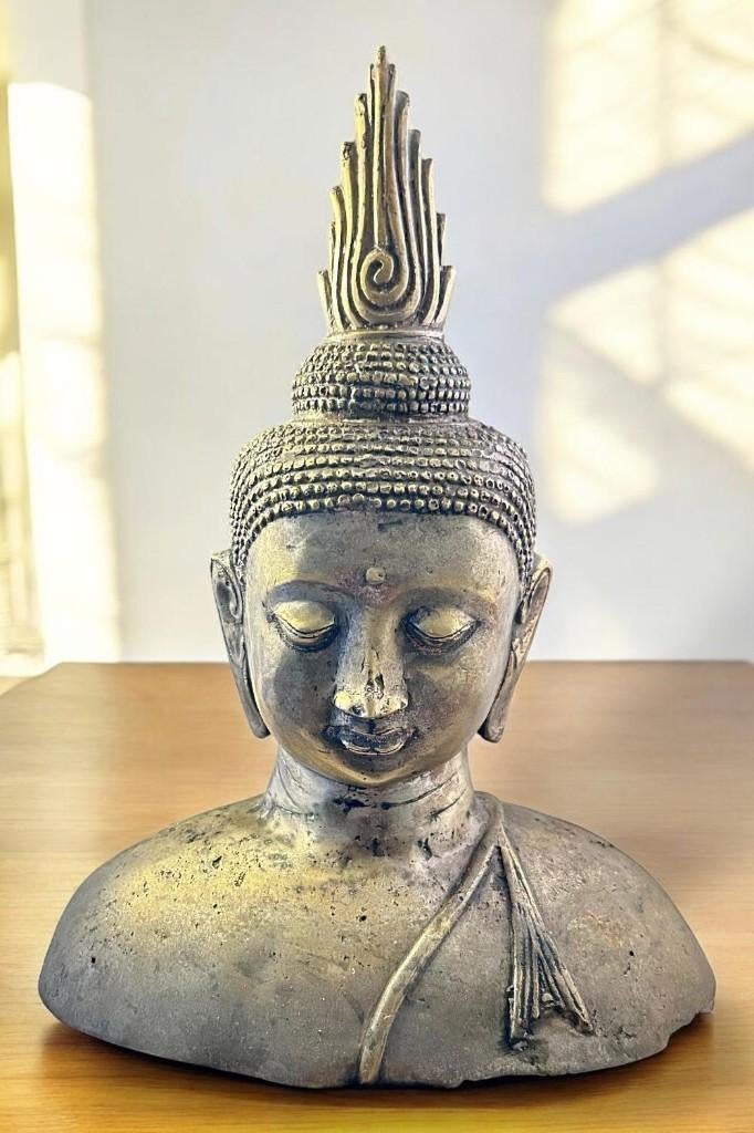 Een vintage bronzen Boeddha buste., Ophalen of Verzenden, Zo goed als nieuw