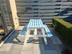 Picknicktafel wit met blauw, Ophalen, Gebruikt, Rechthoekig, Hout