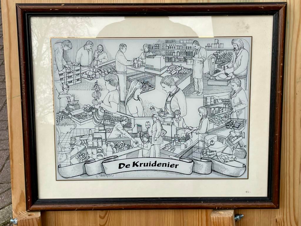 Tekening 'De Kruidenier', Antiek en Kunst, Ophalen of Verzenden