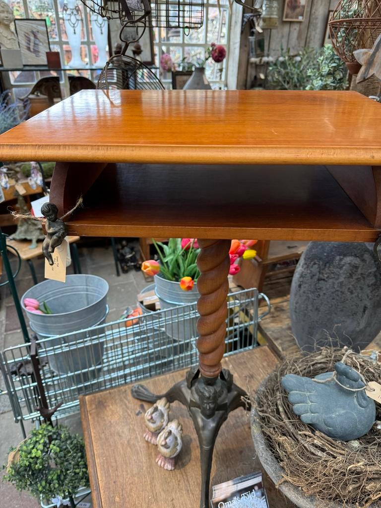 Antieke Telefoontafel / Bijzettafel met Gedraaide Poot, Ophalen, Minder dan 55 cm, Gebruikt, 60 cm of meer