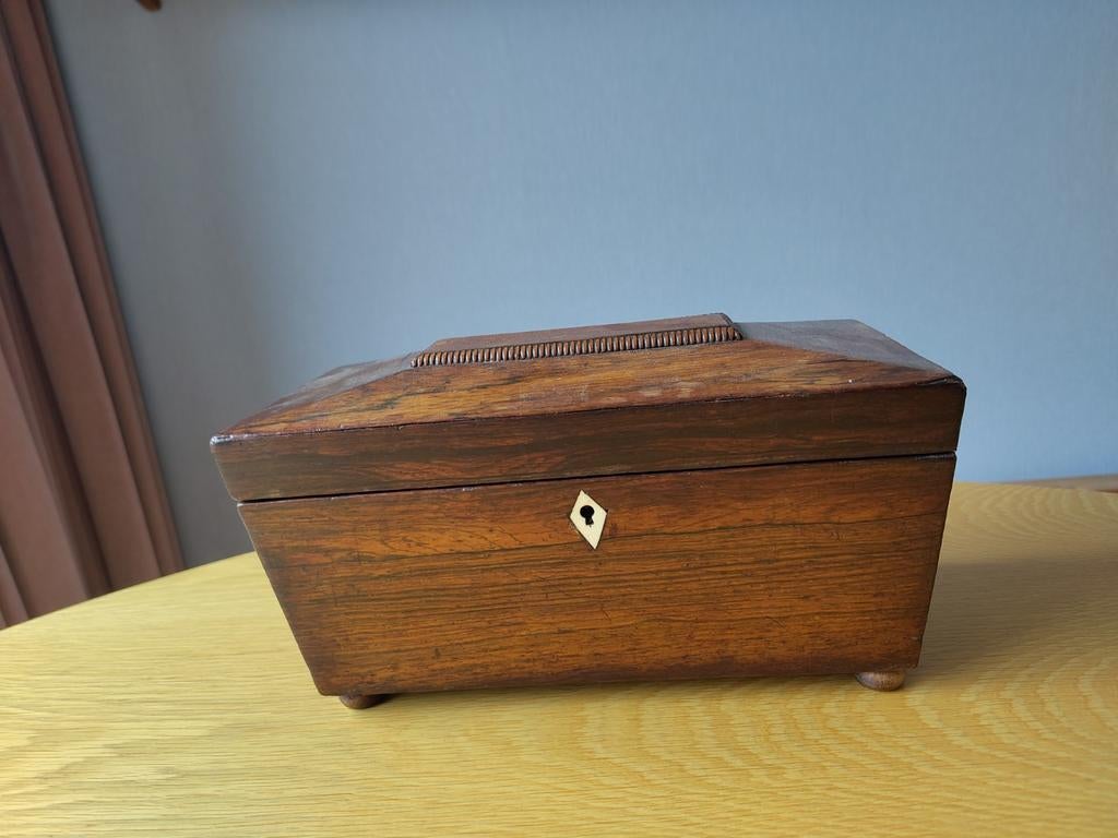 Antieke Regency houten theekist sarcofaag met mengkom, Antiek en Kunst, Ophalen of Verzenden