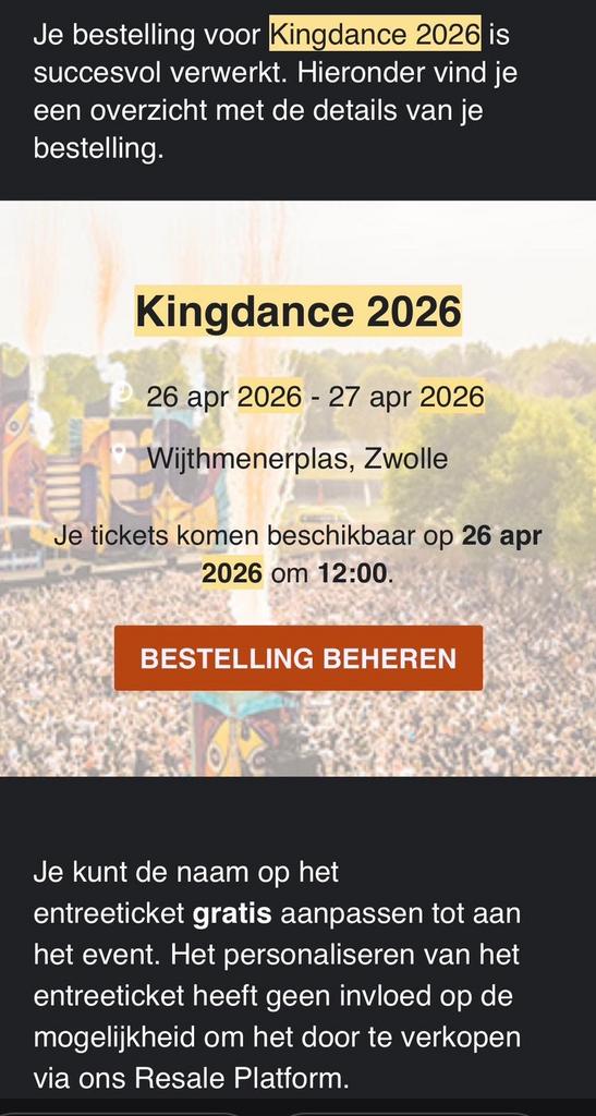 Kaartje te koop Kingdance 2026, Tickets en Kaartjes, Evenementen en Festivals, Eén persoon
