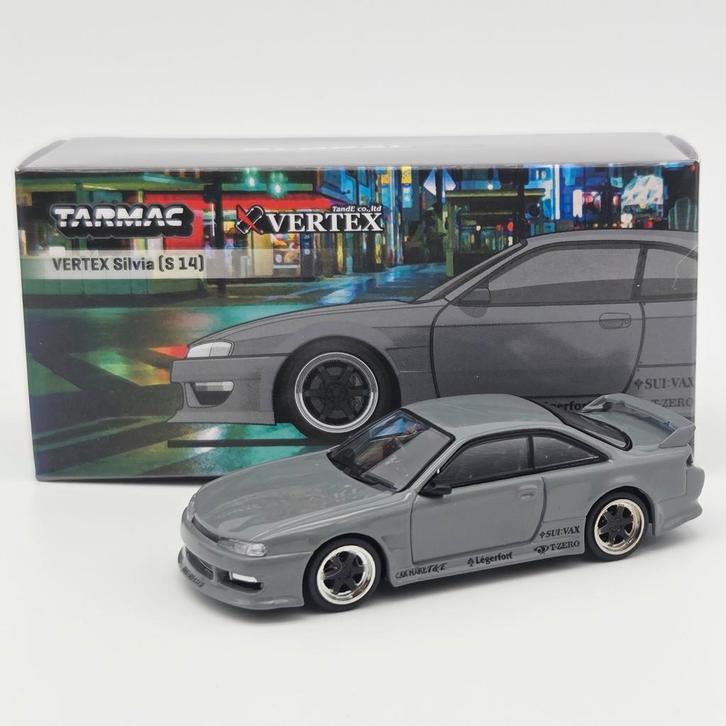 Tarmac Works VERTEX Nissan Silvia (S14) Grijs 1:64, Hobby en Vrije tijd, Modelauto's | Overige schalen, Nieuw, Auto, Ophalen of Verzenden
