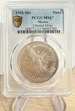1992 Mexico Onza Libertad 1 oz silver PCGS MS67 (Gold Shield, Ophalen, Midden-Amerika, Losse munt, Zilver