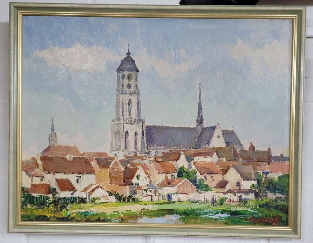 Joseph TILLEUX, Stadsgezicht in Lier, Antiek en Kunst, Kunst | Schilderijen | Klassiek, Ophalen of Verzenden