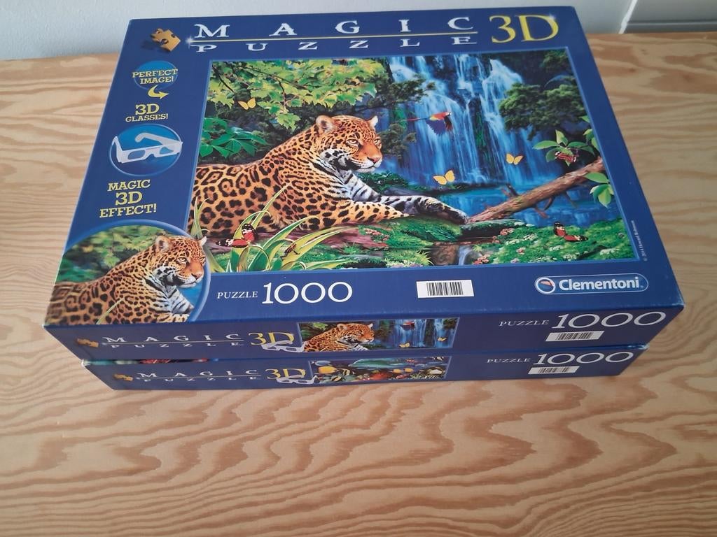 2x Clementoni Magic 3D Puzzel 1000 stukjes (Jaguar&Dolfijn), Ophalen of Verzenden, 500 t/m 1500 stukjes, Zo goed als nieuw
