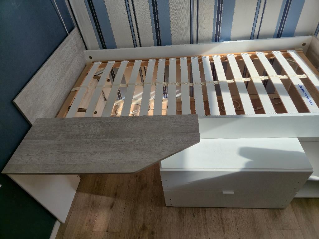 Half Hoogslaper 1 persoonsbed, Huis en Inrichting, Slaapkamer | Stapelbedden en Hoogslapers, Ophalen, Gebruikt, Eenpersoons, Minder dan 160 cm