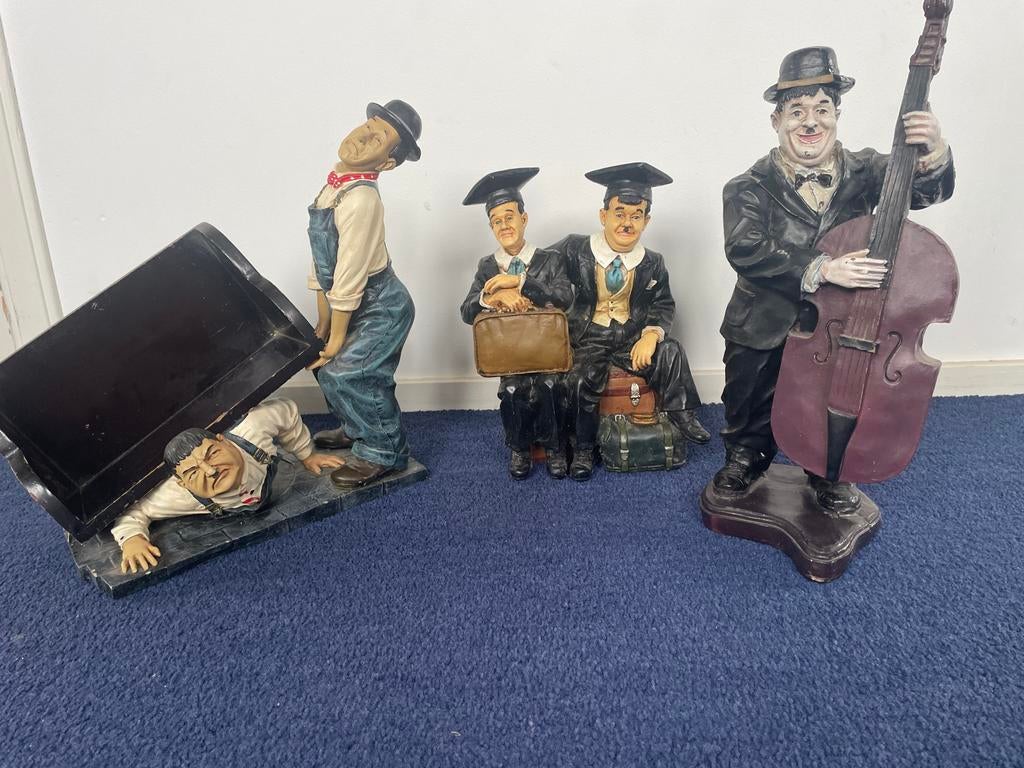 Set van 3 Laurel & Hardy beelden - Vintage decoratie, Verzamelen, Beelden en Beeldjes, Ophalen of Verzenden, Gebruikt, Mens