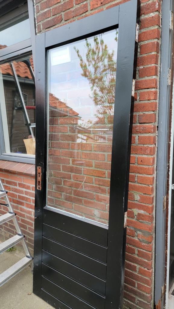 Gratis zware hardhouten deur met dubbel glas 81,5  210 hoog, Ophalen, Gebruikt, 200 tot 215 cm, Glas
