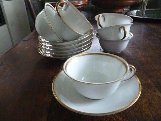 7 mooie dunne porseleinen wijde theekopjes met gouden randje, Ophalen of Verzenden