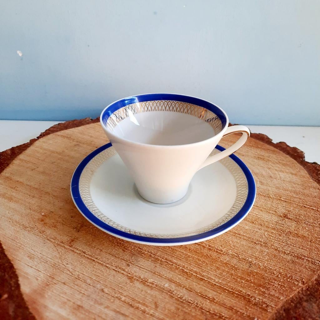 Seltmann Vohenstrauss espresso kop en schotel met blauw/goud, Antiek en Kunst, Antiek | Servies los, Ophalen of Verzenden