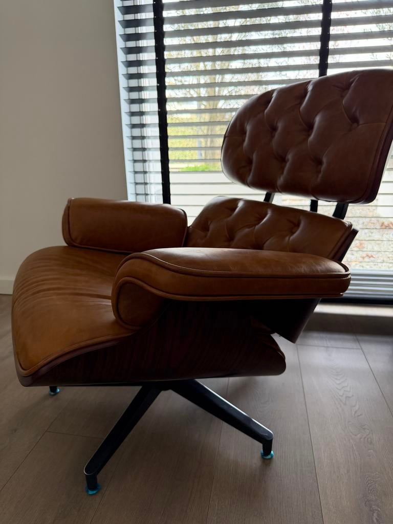 Luxe Eames Lounge Chair met Ottoman - Bruin Leer, Bruin, Nieuw, Leer, Ophalen of Verzenden