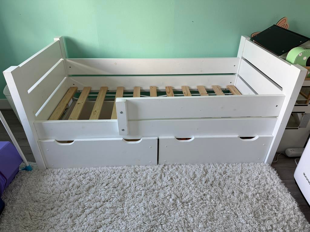 Peuterbed, Kinderen en Baby's, Kinderkamer | Bedden, Ophalen, Gebruikt, 70 tot 85 cm, 140 tot 160 cm