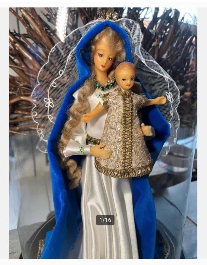 Mooie Madonna met Kind - Vintage Beeld -onder hoge stolp, Ophalen