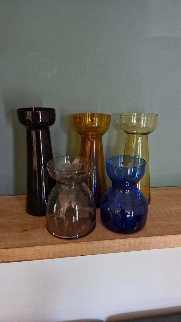 Set van 5 gekleurde hyacintvazen / bollenvazen, Antiek en Kunst, Ophalen of Verzenden
