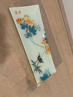 Decoratieve glazen schaal met vogelmotief, Schaal, Ophalen of Verzenden, Rechthoekig, Glas