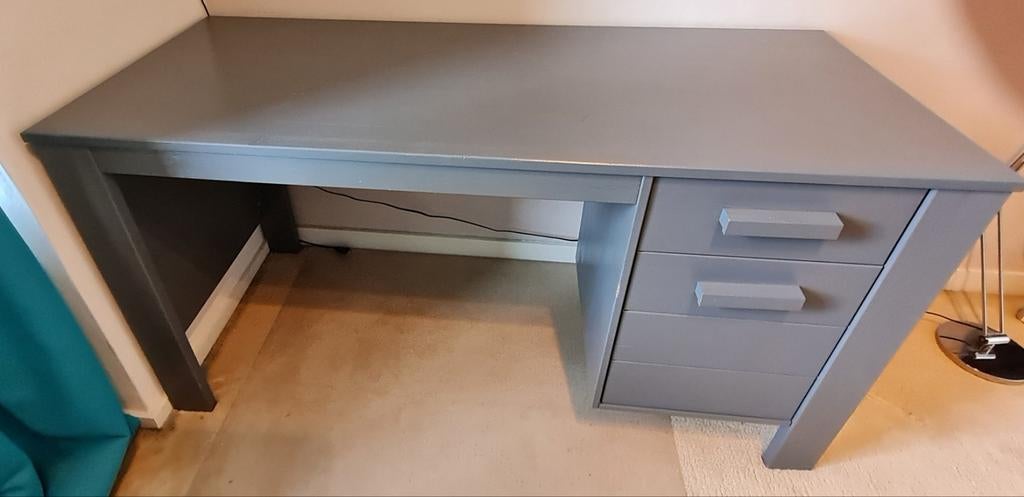 Buro Woood Dennis staalgrijs met lade en opbergvak, Ophalen, Met lades, Gebruikt, Hout