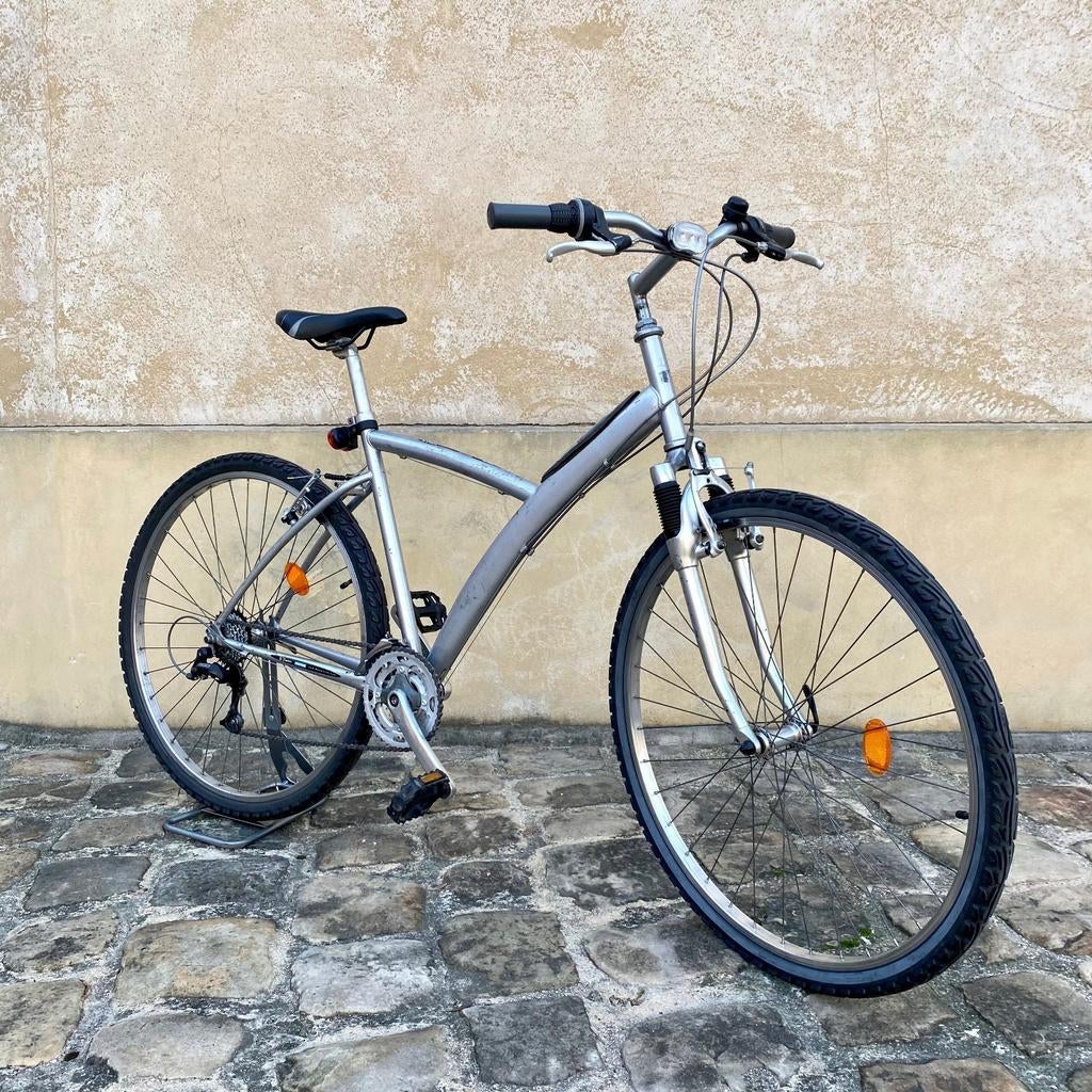 B'Twin Riverside 100 Hybride Fiets - Zilver, Gebruikt, Velgrem, Versnellingen, 53 tot 57 cm