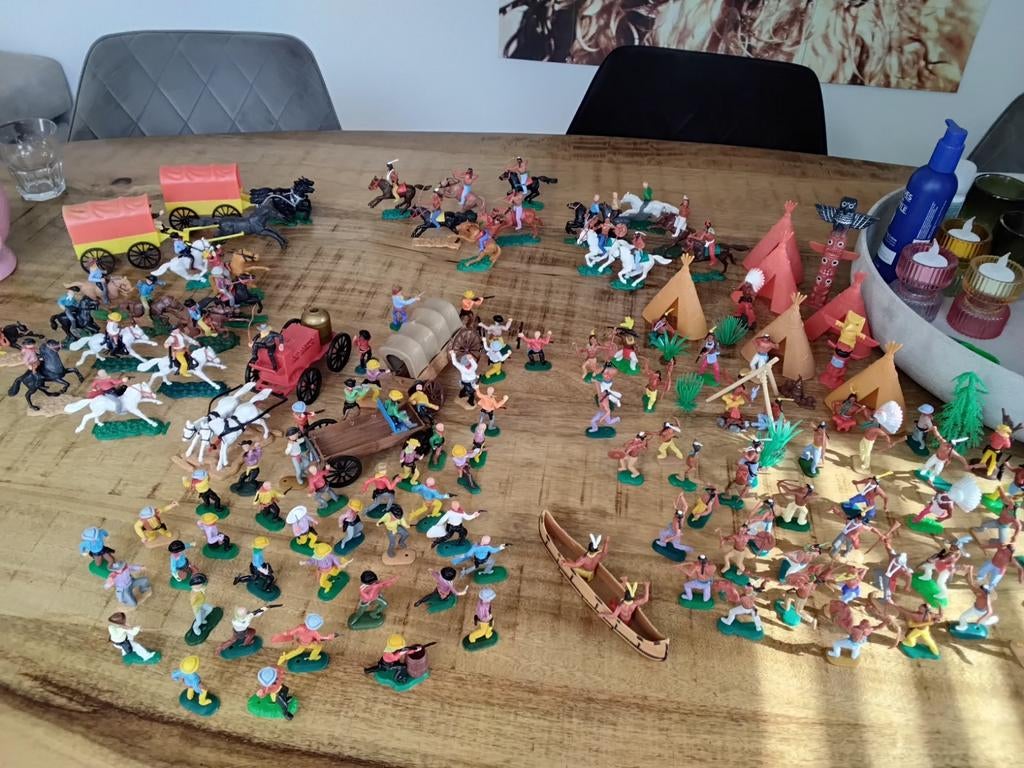 Vintage western figuren, cowboys en indianen, oa Timpo, Ophalen of Verzenden, Gebruikt