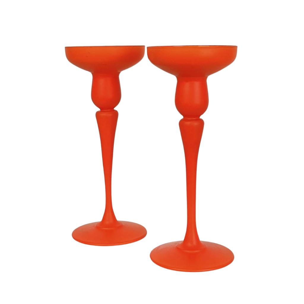 Set oranje glazen kandelaars van J.G. Durand, Overige materialen, Gebruikt, Overige kleuren, Ophalen of Verzenden