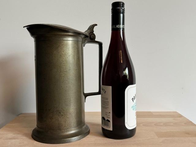 Antieke Normandische tinnen maatkan (2 liter), Ophalen of Verzenden