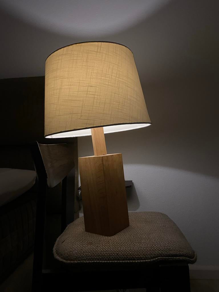 Set van 2 schemerlampen met eikenhouten voet en LED, Ophalen of Verzenden, Gebruikt, Hout, Minder dan 50 cm