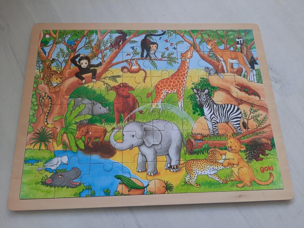 Goki Houten Legpuzzel - Jungle, 48 stukjes, Ophalen, 2 tot 4 jaar, 10 tot 50 stukjes, Zo goed als nieuw