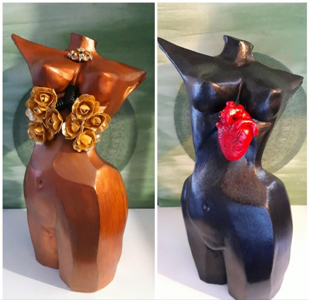 Beeldjes massief gips, handbeschilderd thema longen en hart., Ophalen of Verzenden