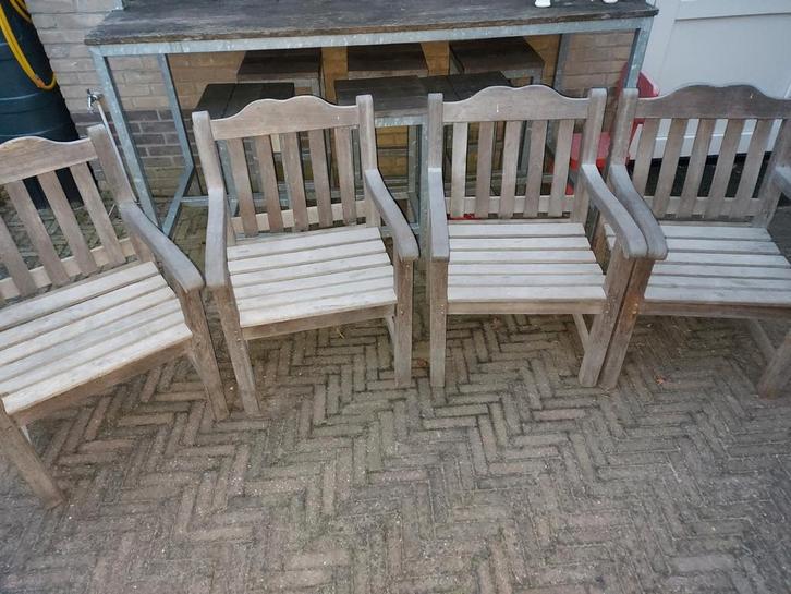 4x teakhouten tuinstoelen tuinstoelen armstoelen, Tuin en Terras, Tuinstoelen, Gebruikt, Teakhout, Ophalen
