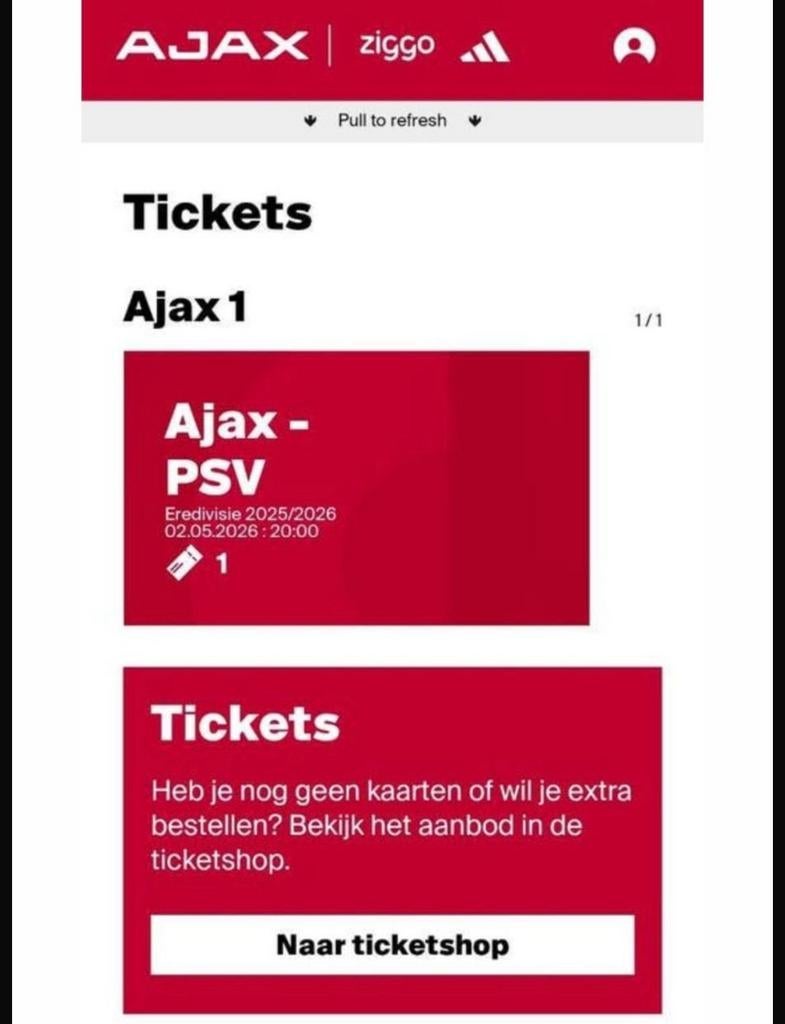 Ajax-psv tickets, Twee personen, Februari