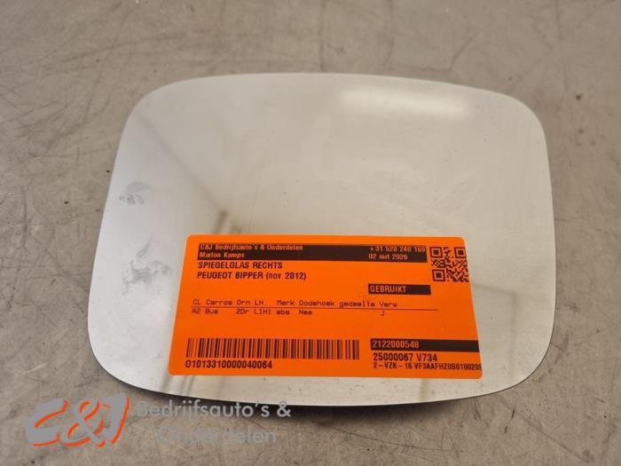 Spiegelglas rechts van een Peugeot Bipper, Auto-onderdelen, Spiegels, Peugeot, Gebruikt, 3 maanden garantie, Ophalen of Verzenden