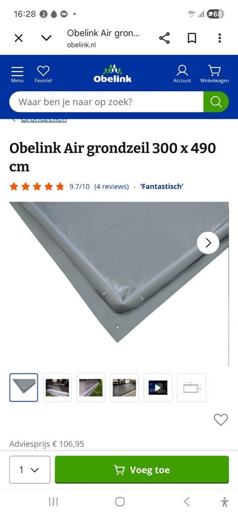 Obelink Air grondzeil 300 x 490 cm, Caravans en Kamperen, Kampeeraccessoires, Ophalen of Verzenden
