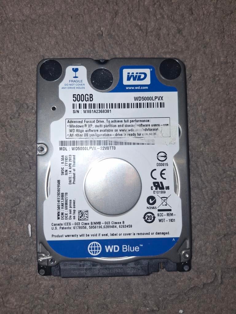 WD Blue 500GB HDD - Goed werkend, data gewist, Intern, Server, Ophalen of Verzenden, 500GB