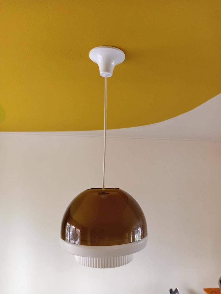 Vintage space age lamp bruin/wit, Huis en Inrichting, Lampen | Vloerlampen, Kunststof, Gebruikt, Vintaga, Ophalen of Verzenden