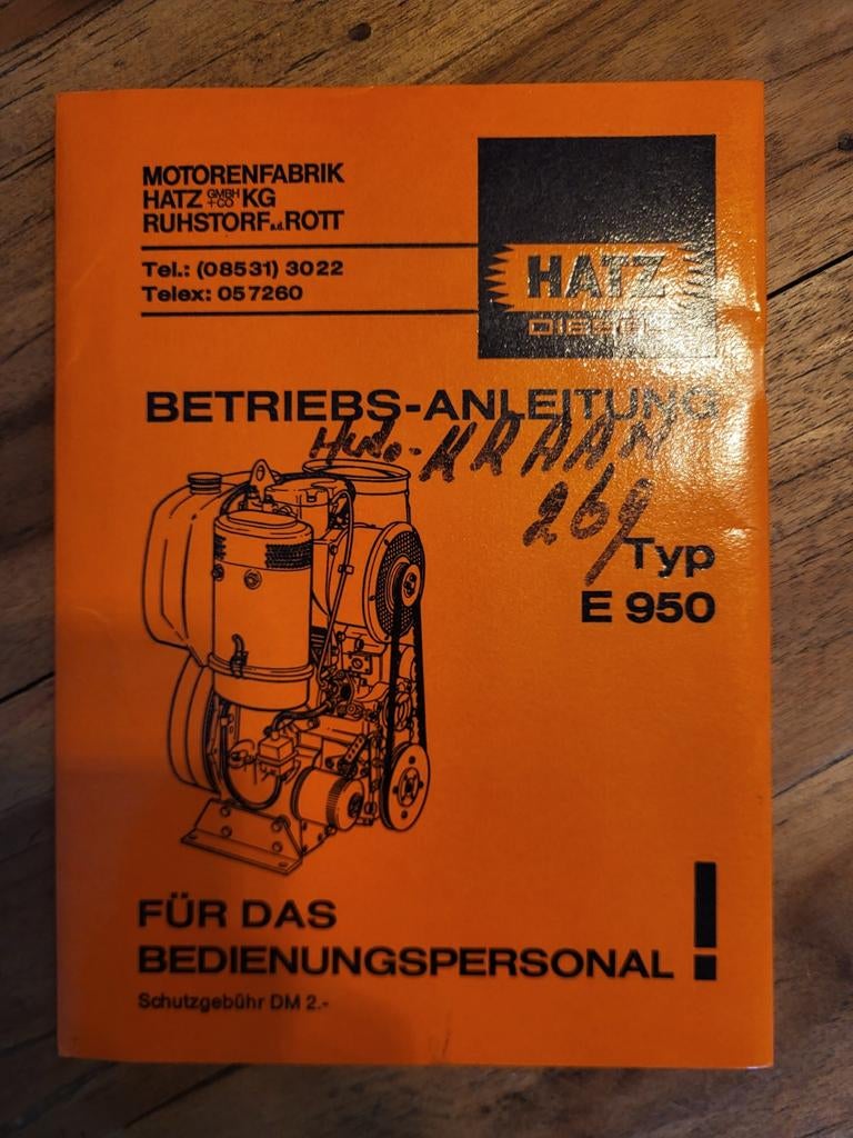 Hatz E 950 betriebsanleitung, Ophalen of Verzenden, Zo goed als nieuw