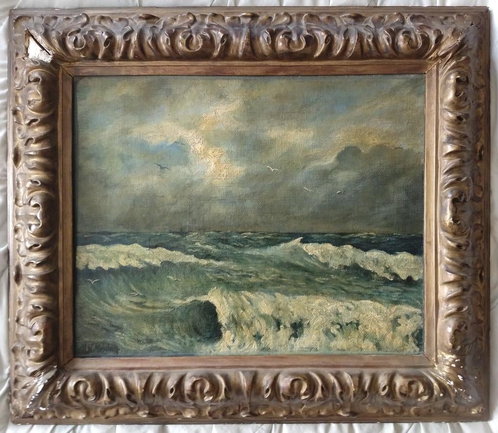 Antiek schilderij zeezicht gesigneerd HW Mesdag, Ophalen of Verzenden